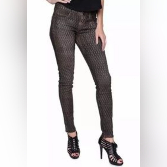 True Religion Halle Snakeskin Skinny Jeans Brown Black Stretch Size 26 - Picture 2 of 13